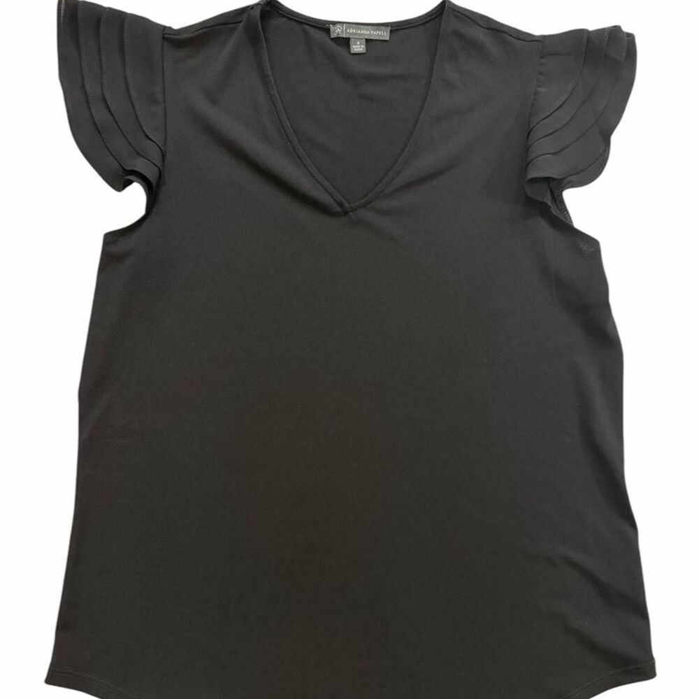 Adrianna Papell black blouse with ruffle sleeves